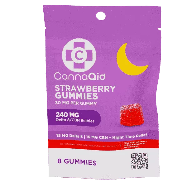 CannaAid Delta 8 + CBN Gummies – Strawberry 30mg